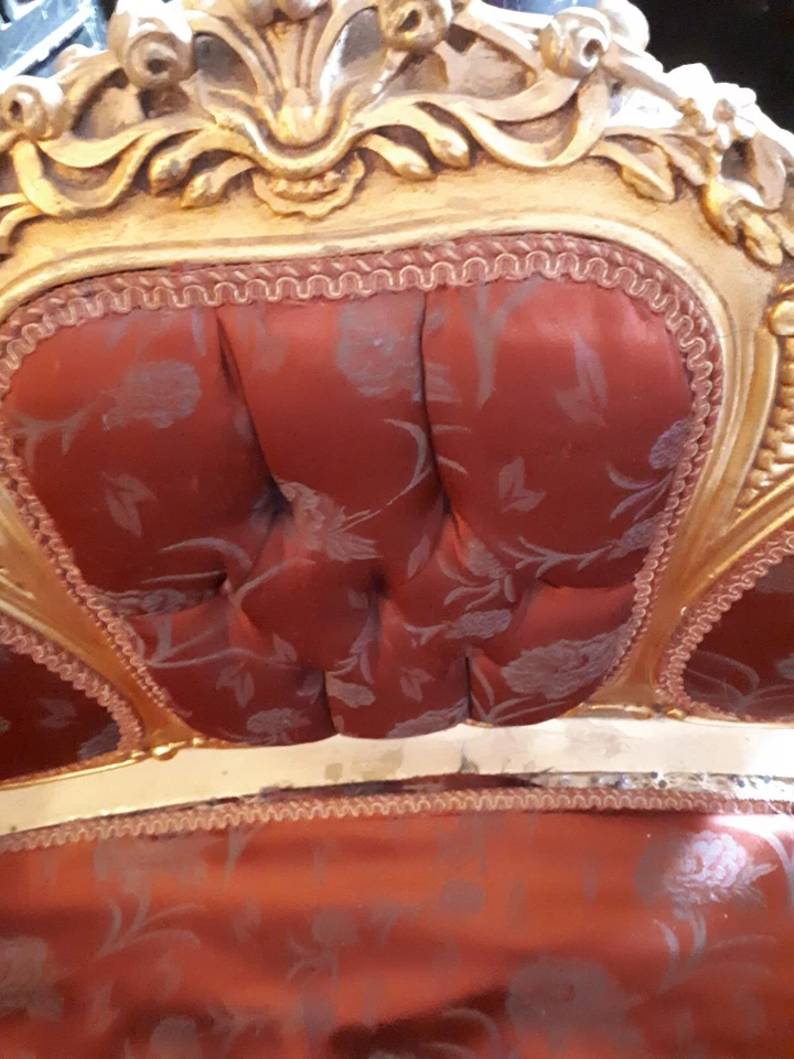 Canapé Banquette style Louis XV vintage  bois Doré Occasion sofa rococo - Photo 3/4