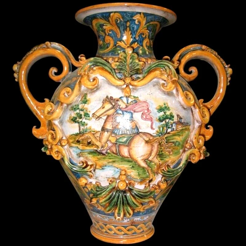 Caltagirone Ceramic Vases Vase Greek Handles Amphora Knight Hand Painted in