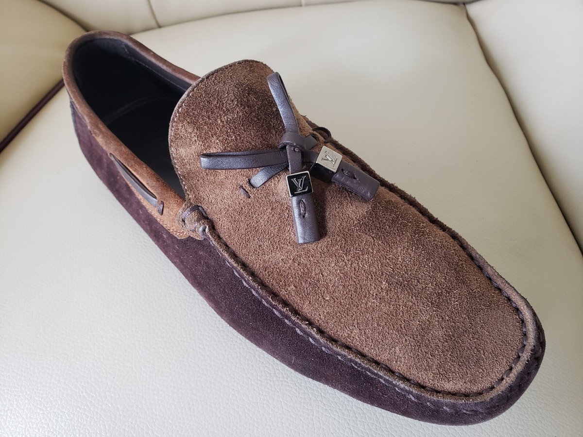 LOUIS VUITTON Men Loafers Boat Deck Brown Suede Leather UK /9 US