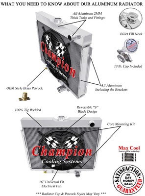 Rel 3 Row Radiator Lowhose Pass 24'',16'' Fan-1967-1970 Mercury Cougar XR7 #CC338