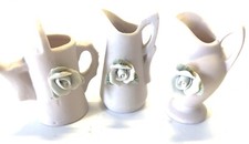 Vintage 3 Japanese Pink Bone China Miniature Vases Applied Handmade Flowers
