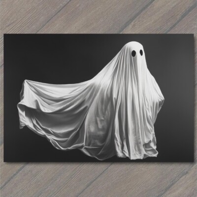 5x7'' Halloween Ghost White Sheet Eerie Spooky Phantom Costume Dark Theme