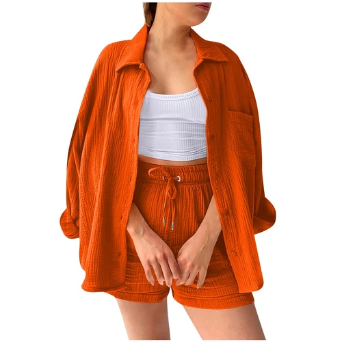Sommer Damen Musselin Bluse Shirt und Shorts Kleidung Set Strand Outfit Zweiteiler - Bild 9 von 45
