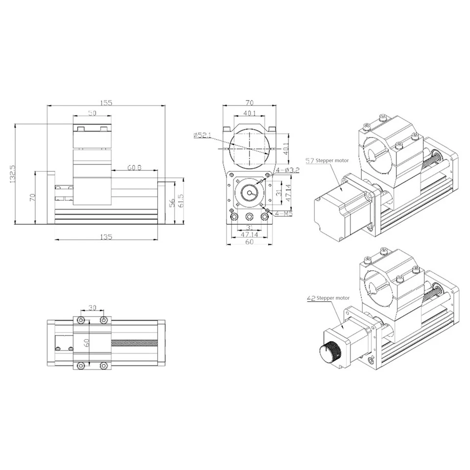 CNC Z-axis Module Support 3018plus 52mm Diameter Aluminum Slide + Upgrade kit - Image 3 of 4