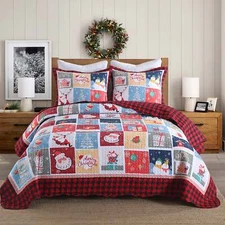 3 Pcs Christmas theme Quilt Bedspread Set Holiday Warm Bedding for Your Bedroom