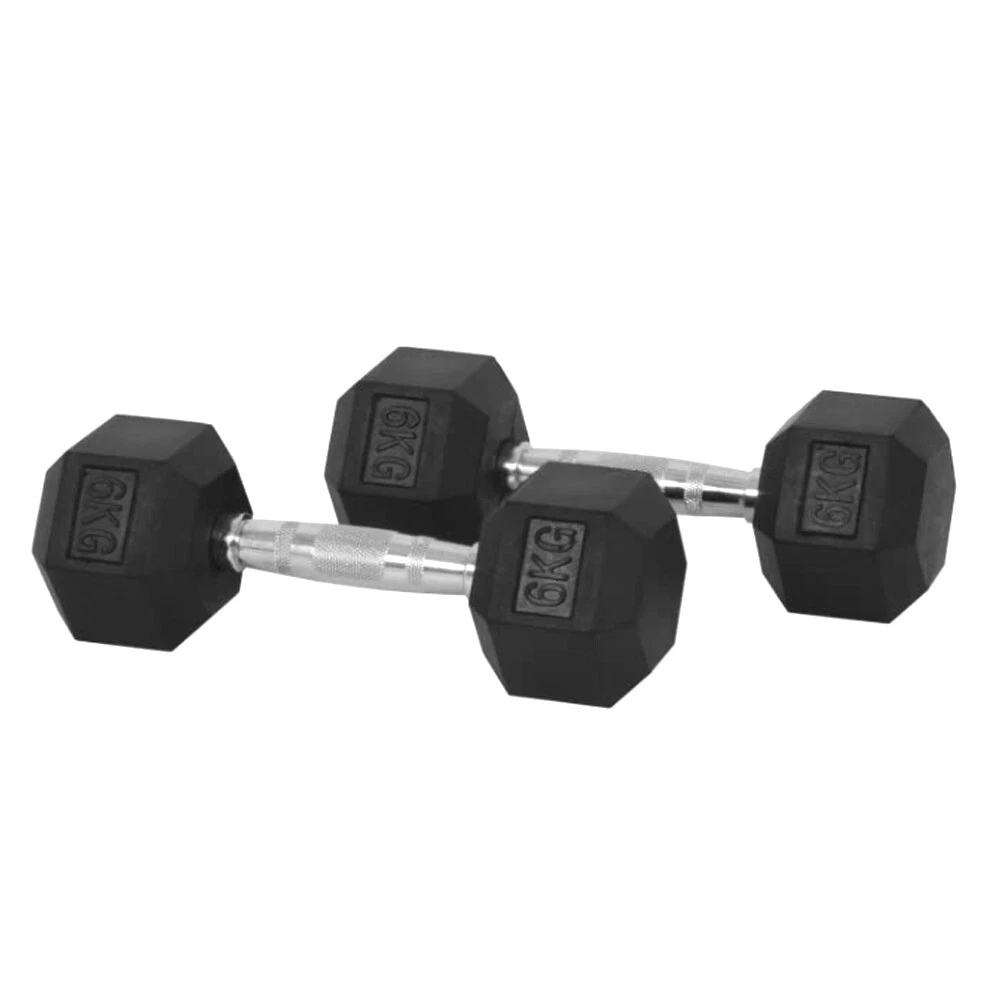 2x 6KG Hex Dumbbells Rubber Dumbell Fitness Gym Hand Weights Strength Training