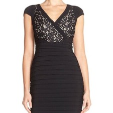 Adrianna Papell Lace & Jersey Sheath Dress Size 6 Black #102 NWT