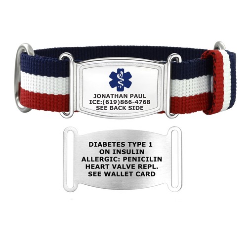 Bracciale Divoti Top Grain Pelle NATO Medical ID Band Blu-Bianco-Rosso/Caduceo - Foto 11 di 12