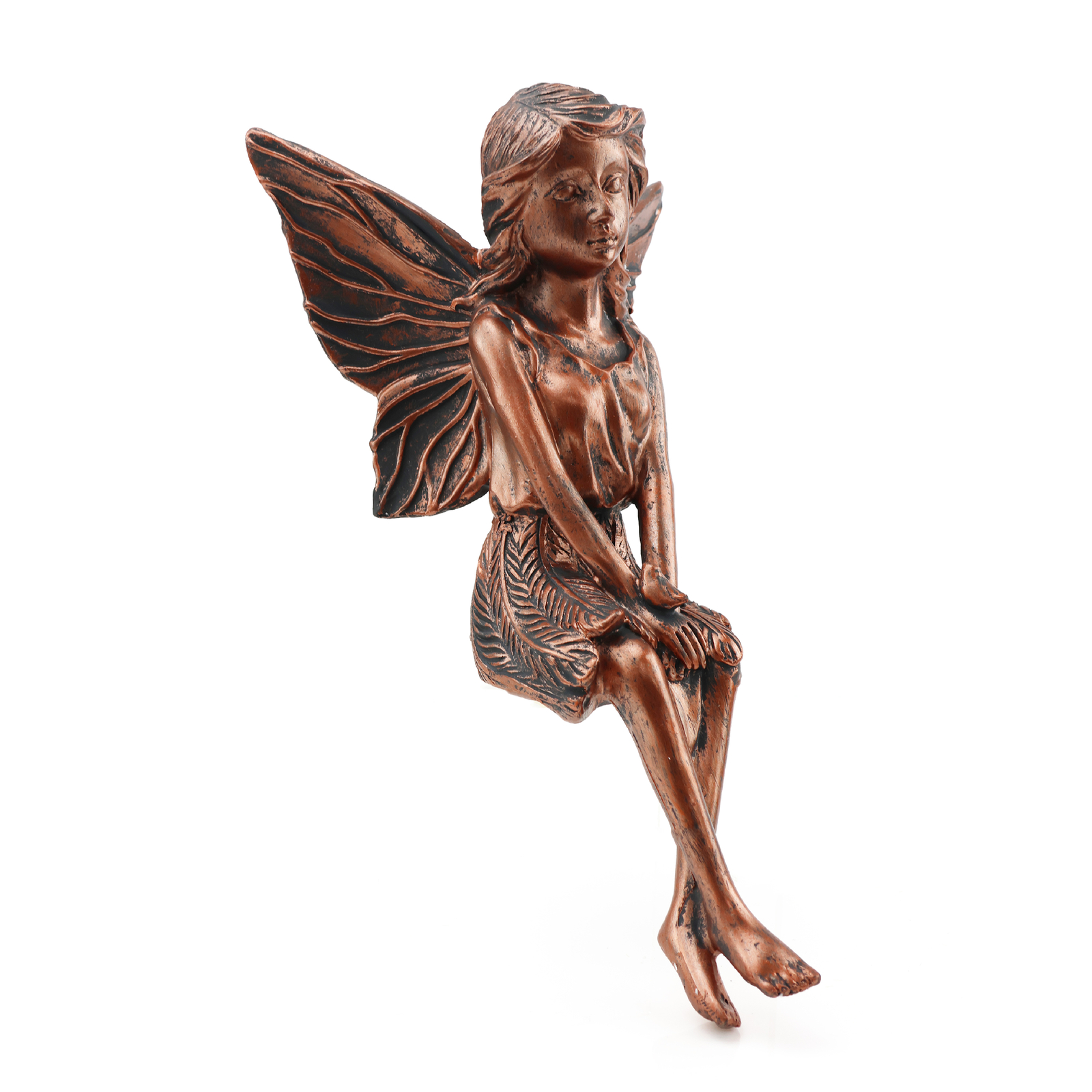 FAIRY STATUE RESIN FAIRY GARDEN OUTDOOR BRONZE FINISH SITTING FAIRY ORNAMENT