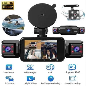 360 Degree View 4 Channel Dash Cam Front and Rear Inside Left Right, Dash Camera