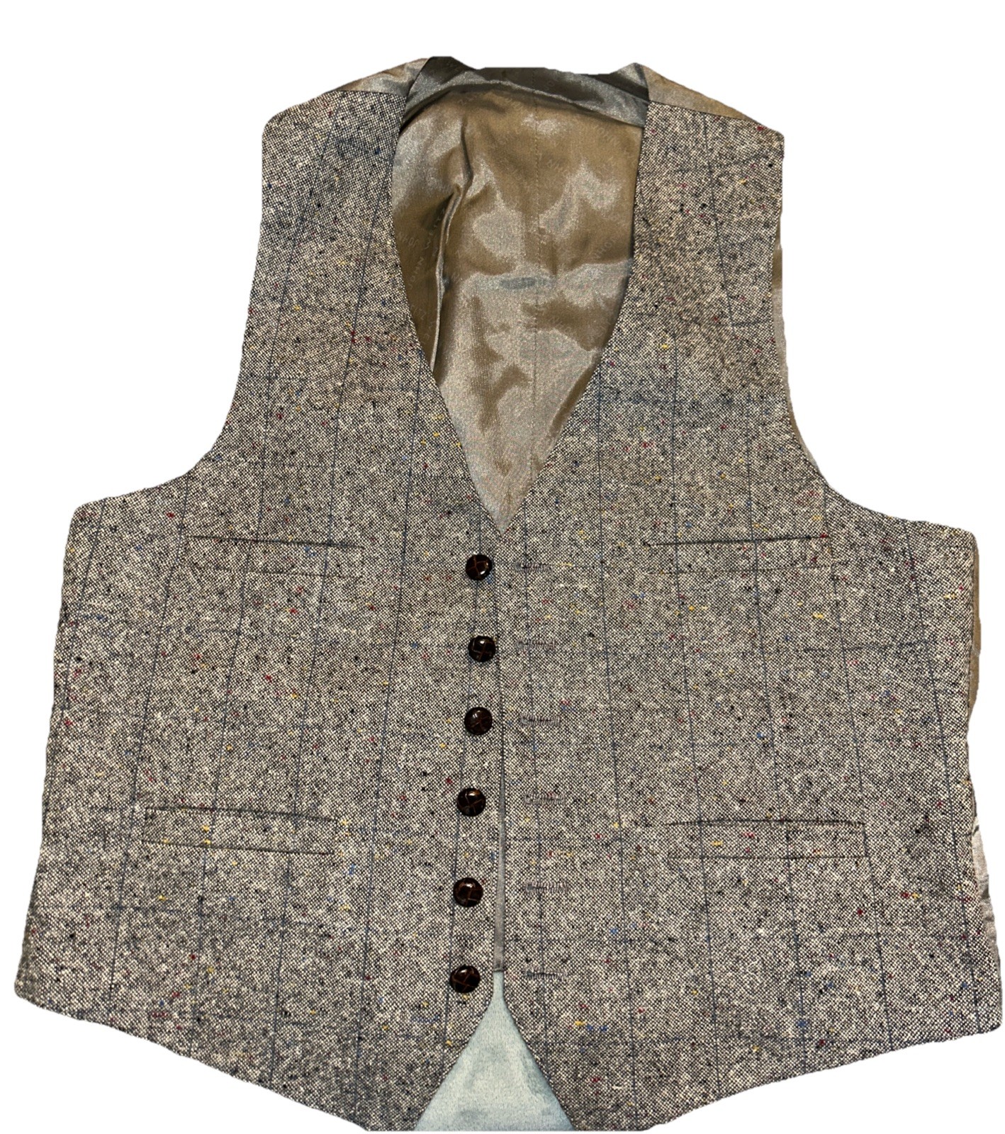 John Wietz Mens Dress Vest 38-40 Tweed Plaid Academia Preppy Classic