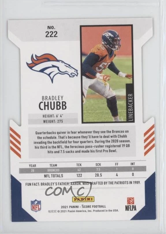 2021 Score Die-Cut /10 Bradley Chubb #222 - Image 2 of 2