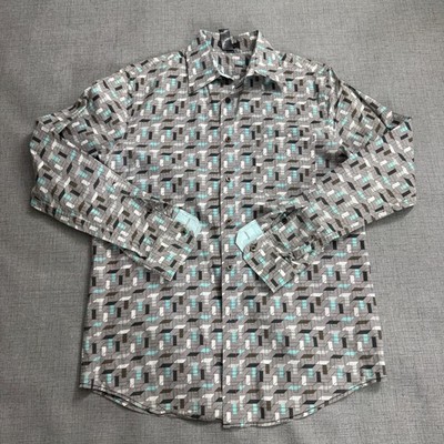 VTG 90s Custo Barcelona Button Shirt Men's 2 Abstract Geometric Gray
