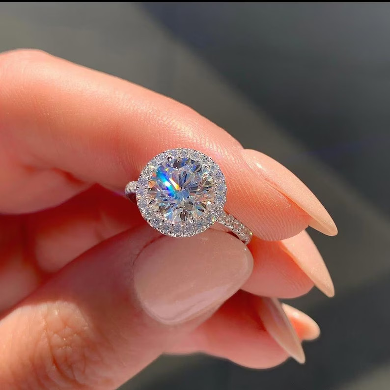 3.00 Ctw Round Moissanite Women's Halo Engagement Ring 14K White Gold Plated