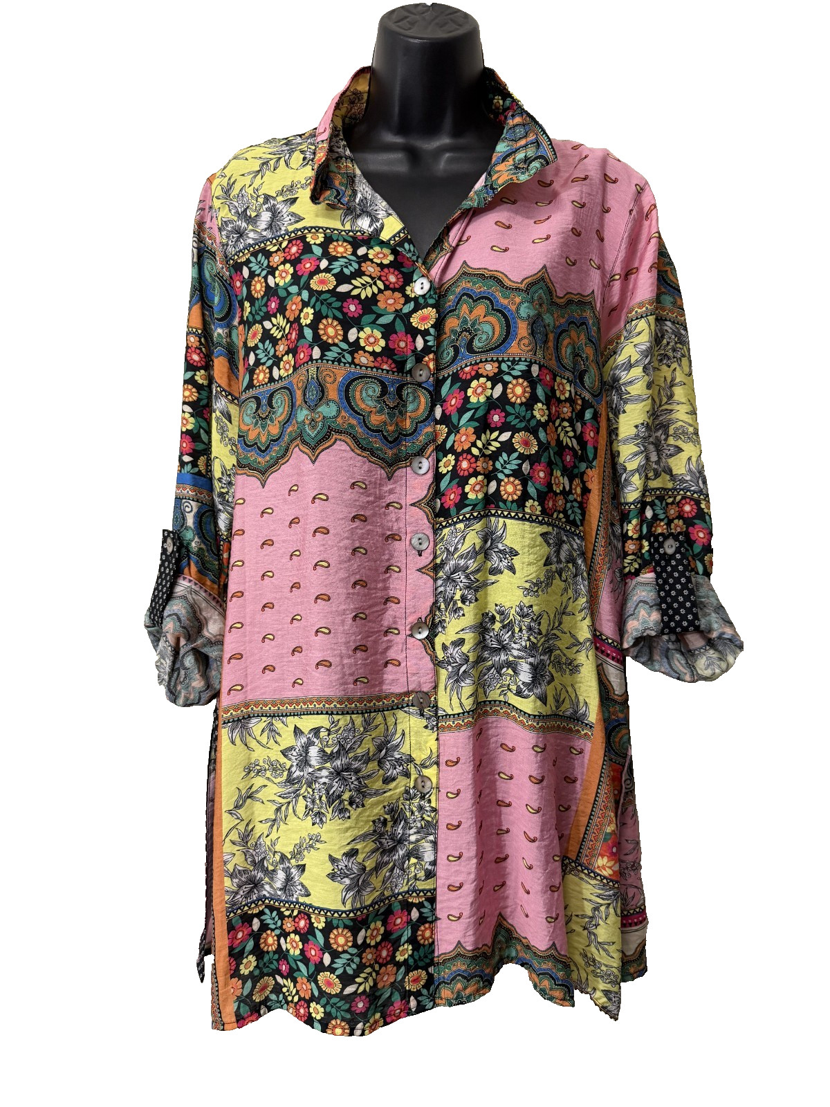 John Mark Floral Mixed Print Patchwork Tunic Top … - image 1