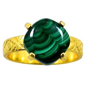 Authentic 18K Gold Plated Natural Malachite Eye - Congo Ring s.7 Jewelry TR01320