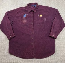 Vintage Winnie The Pooh Shirt Women s XL Burgundy Corduroy Button Up Oversized
