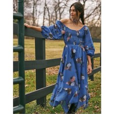 Free People Morning Glory Blue Floral Maxi Dress Boho Womens Size Small NWT