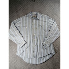 Vtg Levis Silver Label Mens M Striped Button Down Shirt Blue Grey Long Sleeve