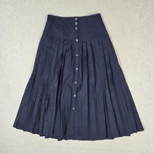 Maeve Women Skirt US 2 Navy Blue Pleated Button Basque Waist Midi Anthropologie