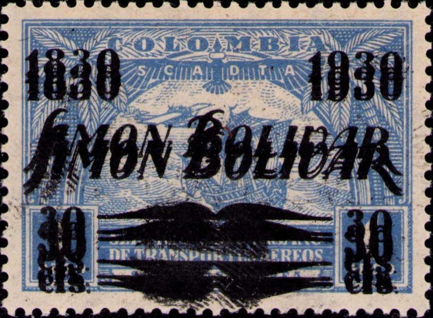 COLOMBIA - SCADTA - SIMON BOLIVAR - TRIPLE SURCHARGE ERROR - 1930 - Sc C82v $$$