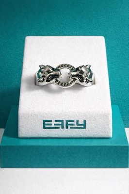 NEU Effy Sterlingsilber schwarzer Diamant Tsavorit Doppel Panther Ring Größe 7