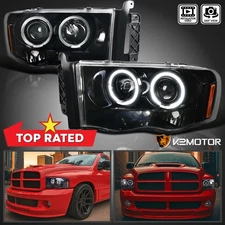 Jet Black Fits 2002-2005 Dodge Ram 1500 2500 3500 LED Halo Projector Headlights