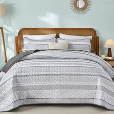 Dintszyayue King Size Quilts Grey 3 Pieces Gray Boho Striped Bedspread Bedding