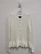 Polo SIZE 12/14 White Button Up Cable Knit Girl's Sweater