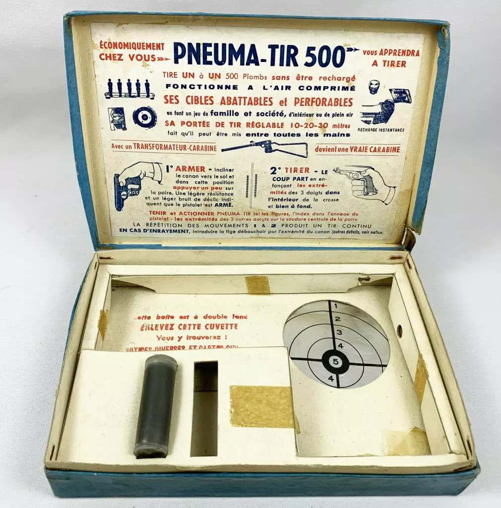 Jouet Vintage - Pistolet à Air Comprimé PNEUMA.TIR Factice Modèle 503 Noir