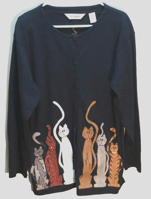 Bechamel Women Embroidery Black Cats Theme Buttons Long Sleeve Apparel L
