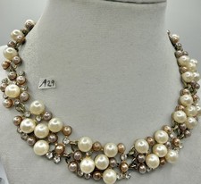 Vintage Faux Pearl Rhinestone Bib Necklace Champagne Ivory Statement Collar