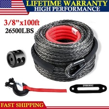 26500lbs 100ft Synthetic Winch Rope Winch Line Cable Rope Wsteel Hook For 4wd