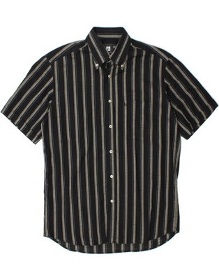 ROCCOBAROCCO Herren Kurzarm Hemd Größe 15 3/4 40 Medium schwarz gestreift AO14
