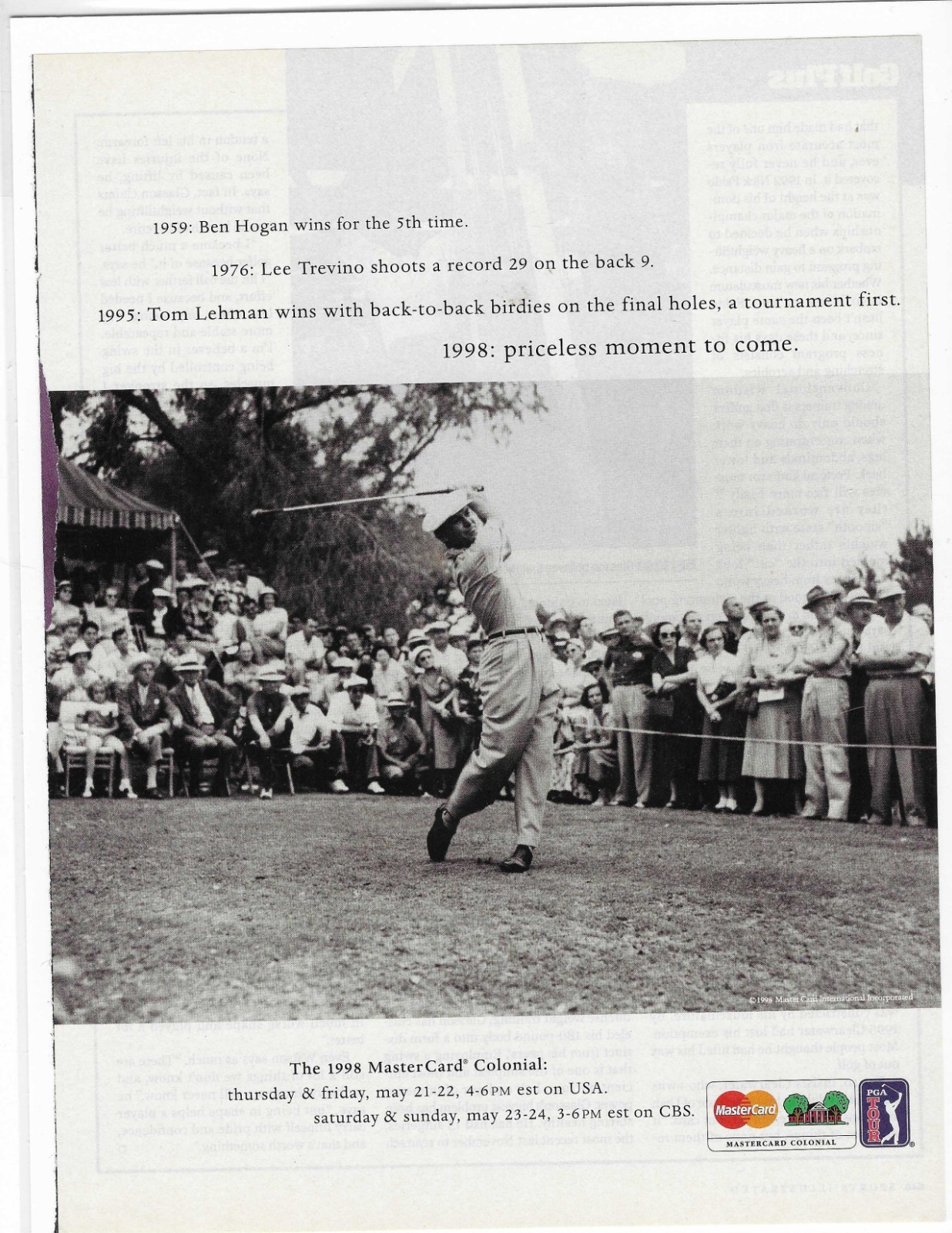 1959: Ben Hogan   The 1998 Mastercard Colonial   Original Print Ad
