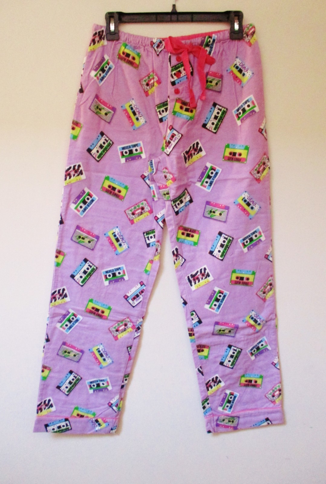 Pj Salvage LIFE IS A MIXED TAPE Flannel Pajama Set LAVENDER/Multi Cotton Med NWT