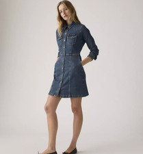 New Levi's S Women's Flynn Western Denim Dress There We Go - Dark Wash Small