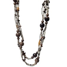 Boho Beaded Necklace Brown White Beads Multi Strand Retro Fashion Jewelry Women