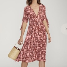 Faithfull The Brand Nina Brick Red Daisy Floral Midi Dress Tie Sleeve Womens 4