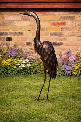 Brauner Kranich Ornament / Reiher / Storch / Gartenskulptur / Metall Vogel / Outdoor