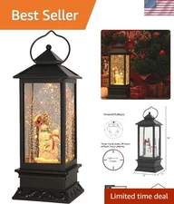 Enchanting Christmas Snow Globe Lantern with Classic Carols - 4" x 4" x 12"