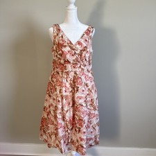 Lands' End Sleeveless Faux Wrap Floral Rose Flare Dress Sz 8 NEW 100 Cotton