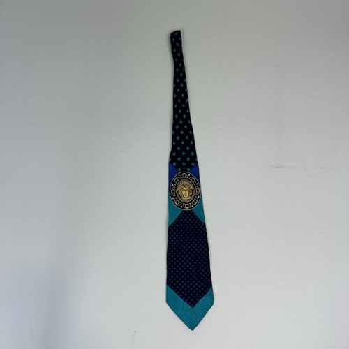 Gianni Versace Vintage 90’s Baroque Medusa Geometric Plaid Blue Silk Men’s Tie - Bild 4 von 8