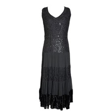 Reba Whimsigoth Dress 14 Black Lace Sequin Tiered Sleeveless Romantic Boho Midi