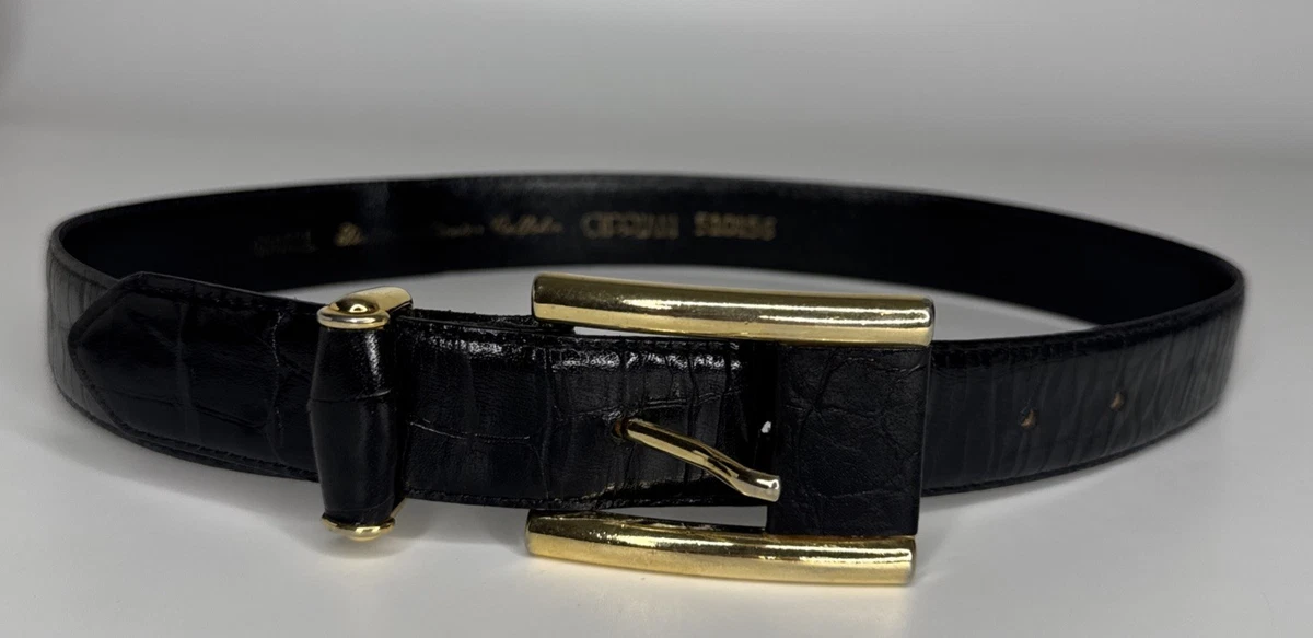 Cipriani Italy Genuine Alligator Belt Black Exotic Leather Calfskin Small Vintage Cipriani Alligator Calfskin Belt // Italian Leather  main image 3