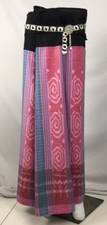Thai Women Dress Ancient Pattern Silk Cotton Handwoven Sarong Skirt Pink Natural