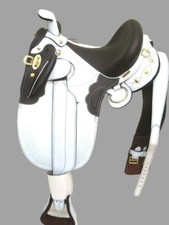 White Leather Australian Stock Horse Tack Saddle With Horn  Full Accessories.