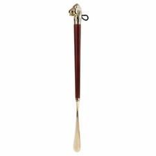 Long Metal Shoe Horn Schima Wood Handle Solid Brass Lion Head 16.30in
