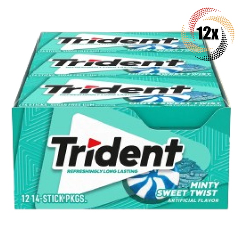 Volle Box 12x Packungen Trident Minty Sweet Twist Kaugummi | 14 Sticks pro Packung - Bild 1 von 3