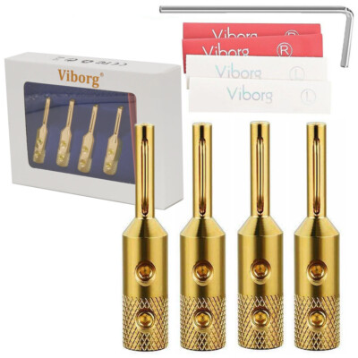 4stk VIBORG Reines Kupfer + 24K Vergoldet HiFi Lautsprecherkabel Bananenstecker